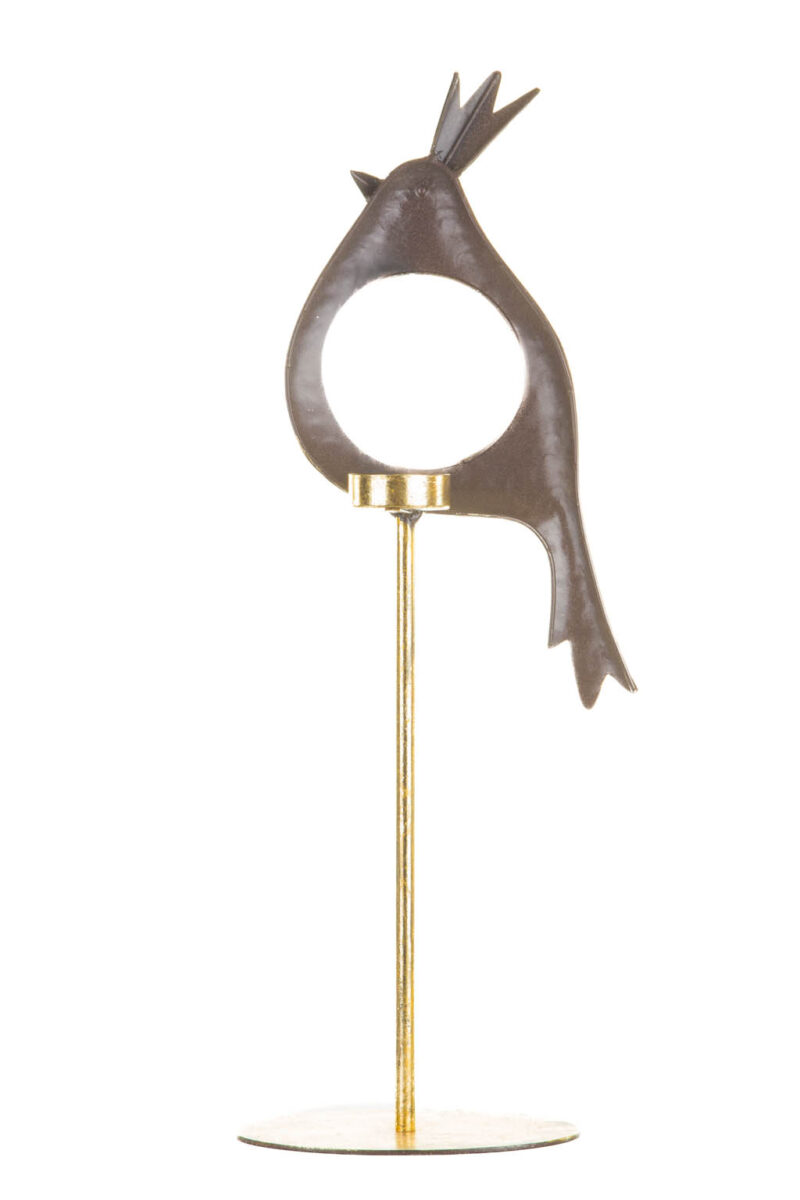 Gold and White Metallic Bird Candle Holder - Image 3