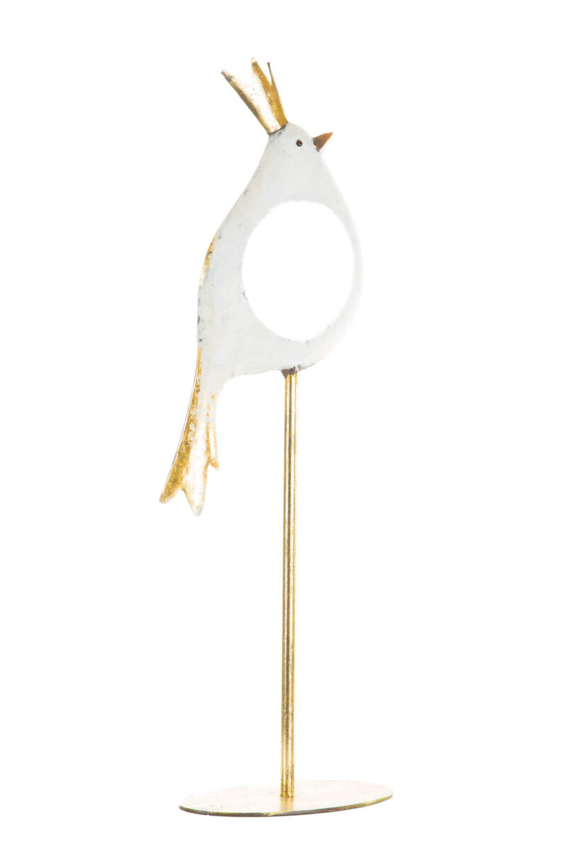 Gold and White Metallic Bird Candle Holder - Image 4