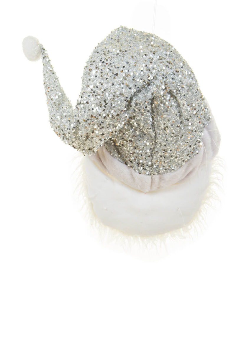 Large Hanging Silver and White Cherubic Santa Clause Head with Shiny Sprayed Hat - Image 2