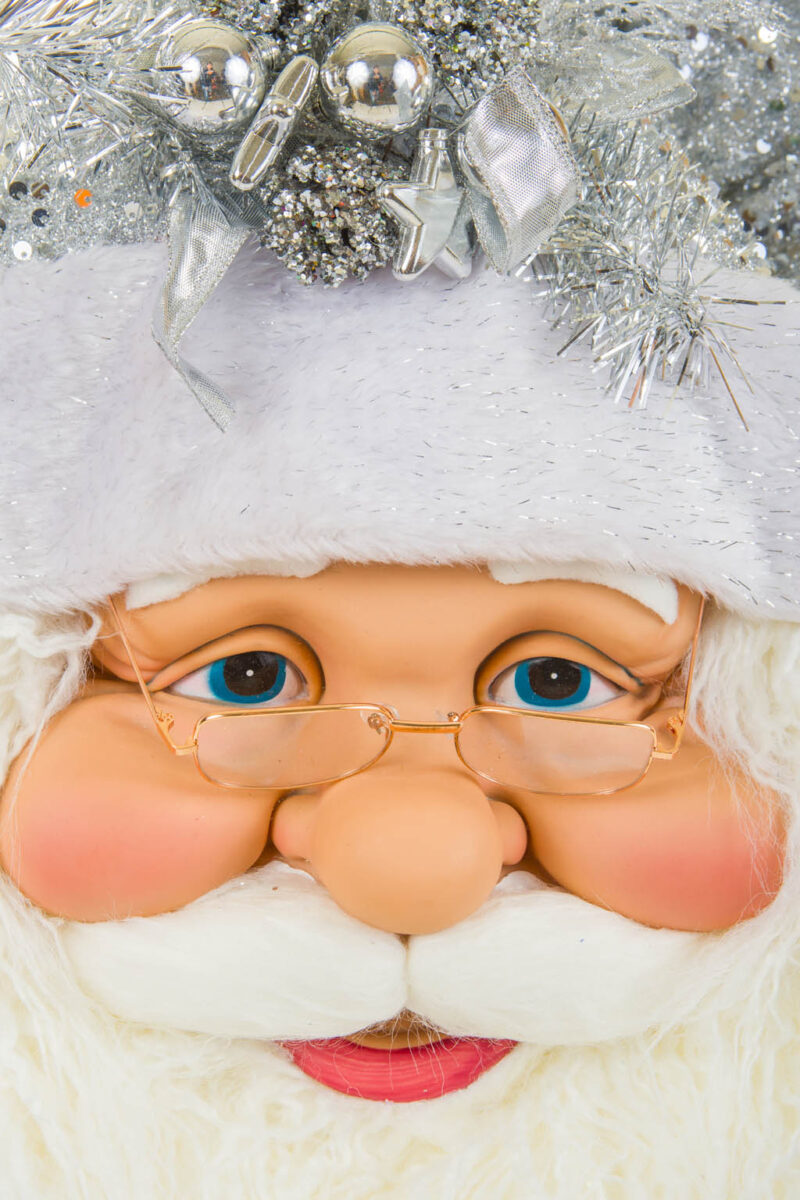 Large Hanging Silver and White Cherubic Santa Clause Head with Shiny Sprayed Hat - Image 3