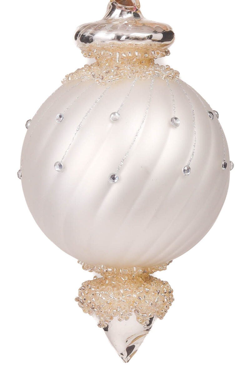 Extravagant Hanging White and Silver Matte Finial Teardrop Ornament - Image 2