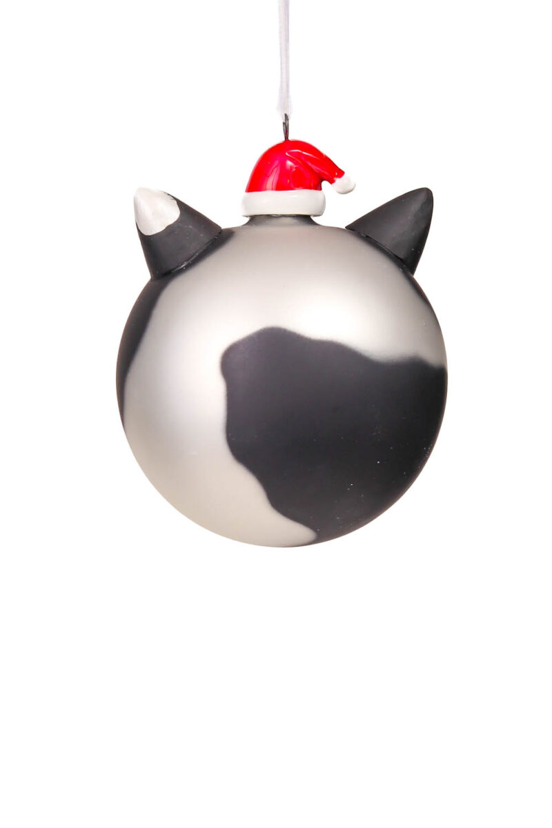 Cute Hanging Black and Silver Metallic Cat Ornament with Glimmering Eyes - Image 2