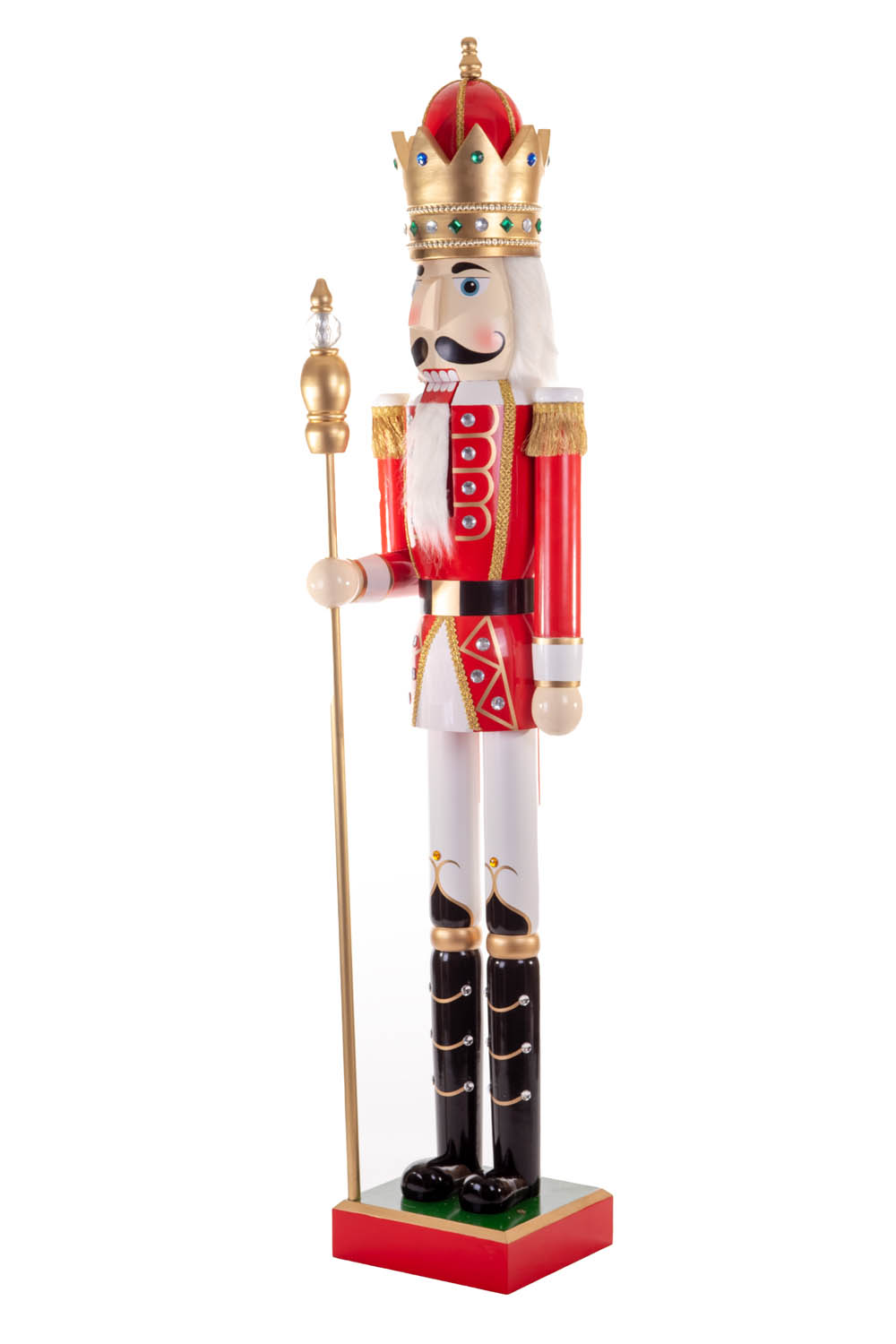 Life-Size Red and White Wooden Majestic Nutcracker with a Bejeweled Crown and Actual Lever - Image 2