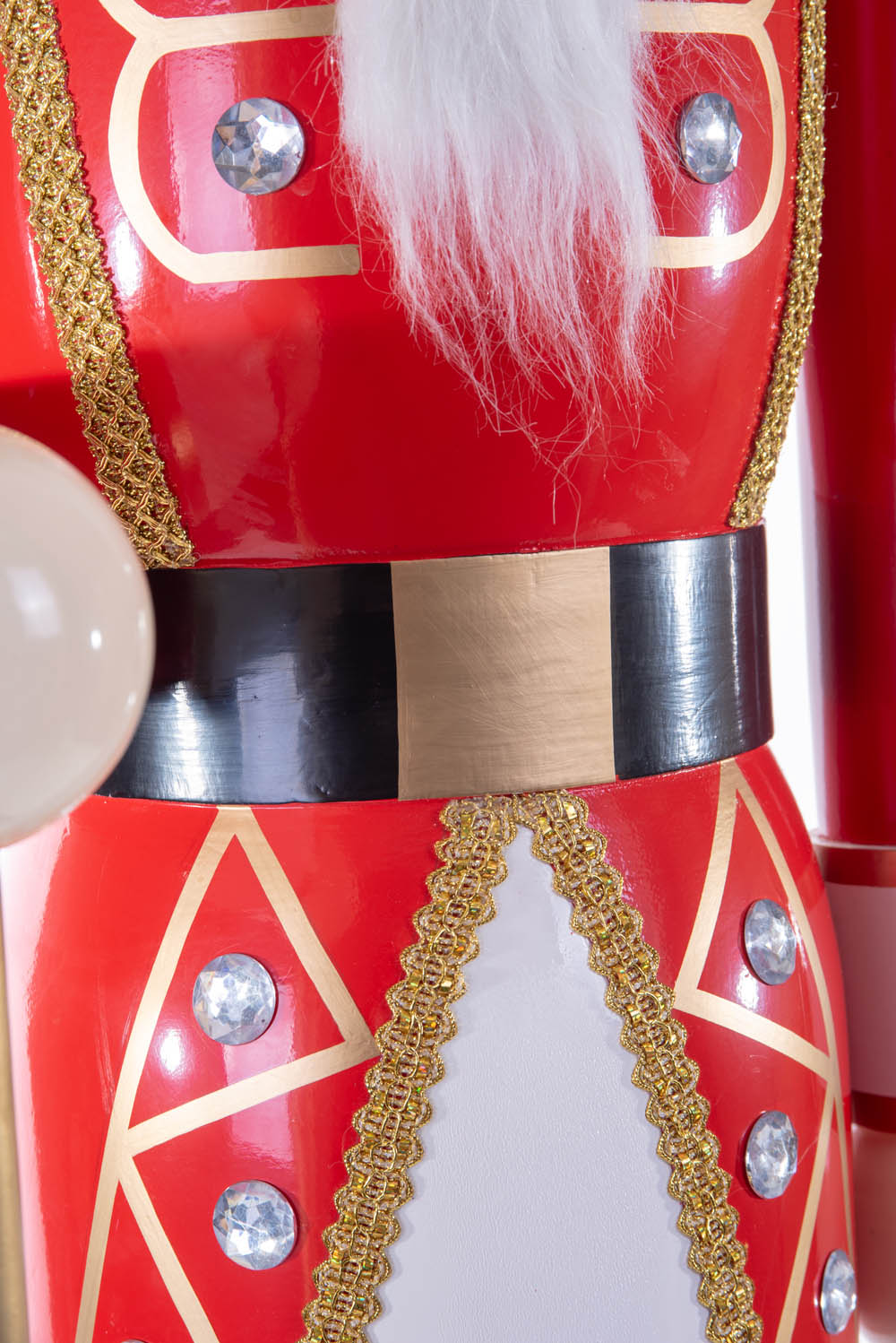 Life-Size Red and White Wooden Majestic Nutcracker with a Bejeweled Crown and Actual Lever - Image 5