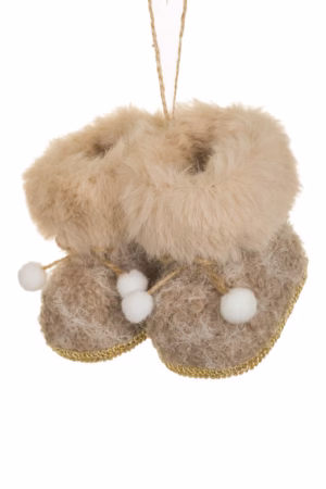 Brown Fabric Boots Ornament with Fur Trim