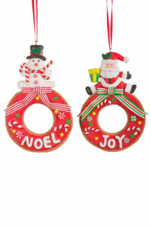Red Santa And Snowman On Cookies Ornament