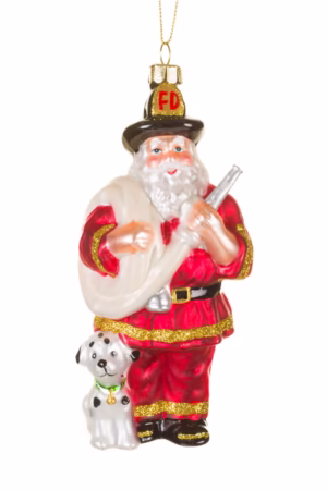 Red Fireman Santa Ornament