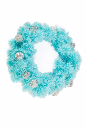 Hanging Aqua Ribbon Pine Fiber Optic Wreath