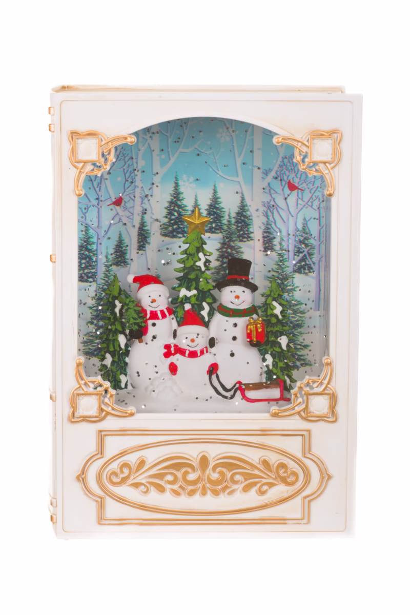 7.5″ Musical White Glass Bookend LED Snow Globe with Snowman Family