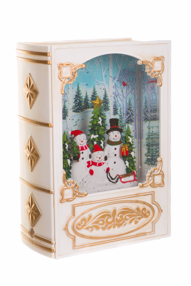 7.5″ Musical White Glass Bookend LED Snow Globe with Snowman Family - Image 2