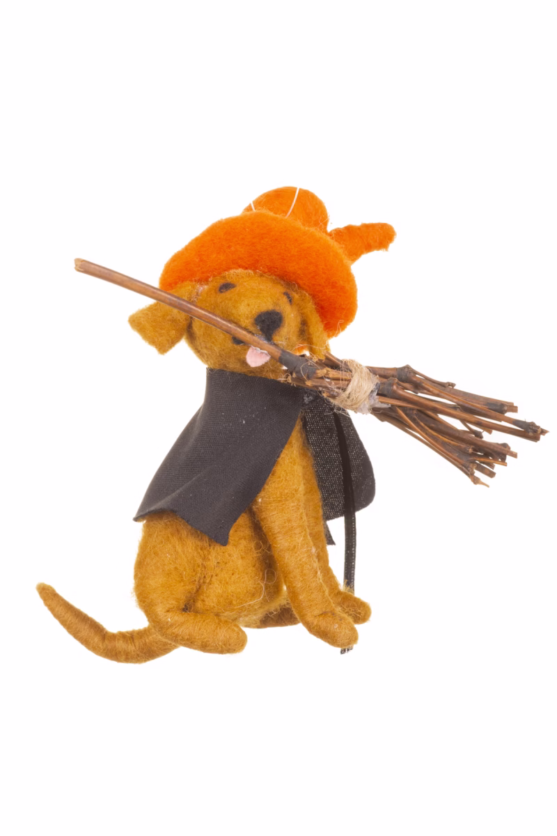 Orange Magical Dog Doll With Broomstick