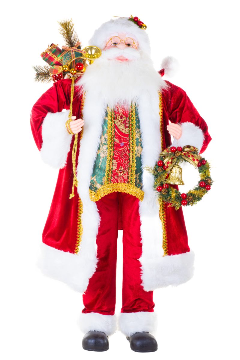 48″ Velveteen Red Fabric Santa Claus Figurine with Gifts