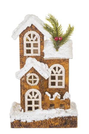 Brown LED Snowy Home With Frosty Windows