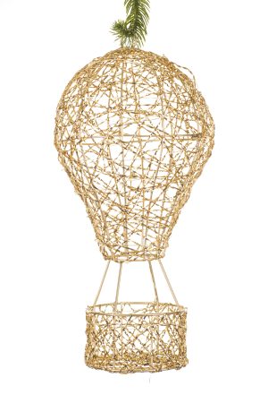 Wireframe Hangable Gold Hot Air Balloon LED Decoration With Basket