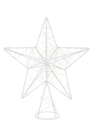 White Five Pointed LED Star Tree Topper With Blue Accent Glitter