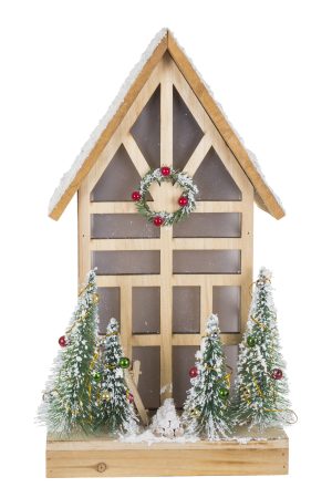 Light Brown LED Winter Cabin With Decorated Trees