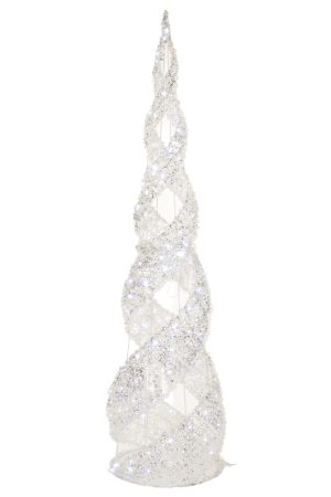 Large Silver Spiral Glam LED Accent Tree With Silver Tinsel