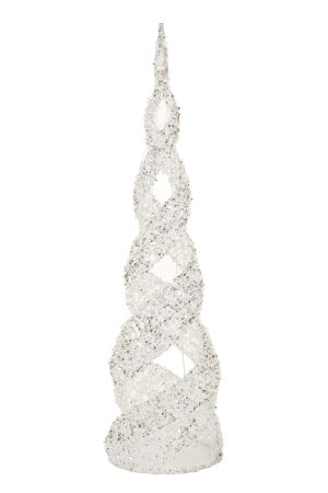 Medium Silver Spiral Glam LED Accent Tree With Silver Tinsel