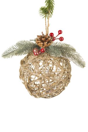 Small Brown Natural LED Ball Ornament With Spray On Top