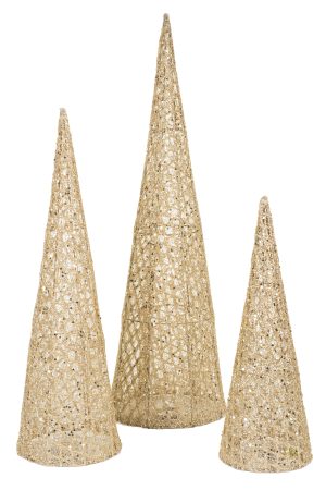 Set of 3 Table-top Beige Pointed LED Accent Trees