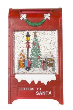 Burgundy Mailbox Snow Globe with Carolers in the city With Carolers In The City