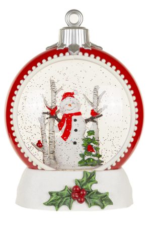 Red Bauble Snow Globe with Snowman-Scape With Snowman-Scape