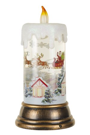 Rotating Bronze Candle Snow Globe with Santa's City Jaunt With Santa'S City Jaunt