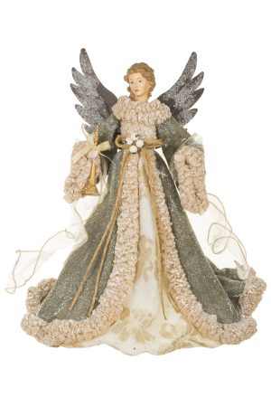 Thyme Green Modern 10-Light Angel Tree Topper With Brown Wings