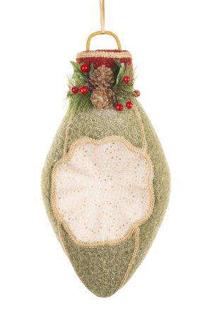 Olive Reflector-Style Light Ornament With Pinecones
