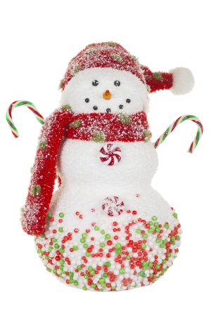 White Frosted Snowman With Peppermints