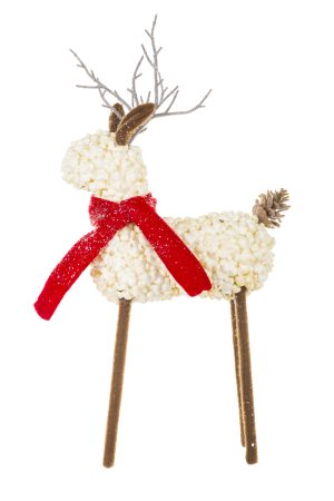White Popcorn Reindeer With Red Scarf