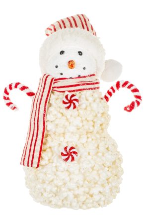 White Popcorn Snowman With Candy Cane Arms