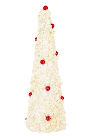Medium White Popcorn Tree Accent With Red Berries