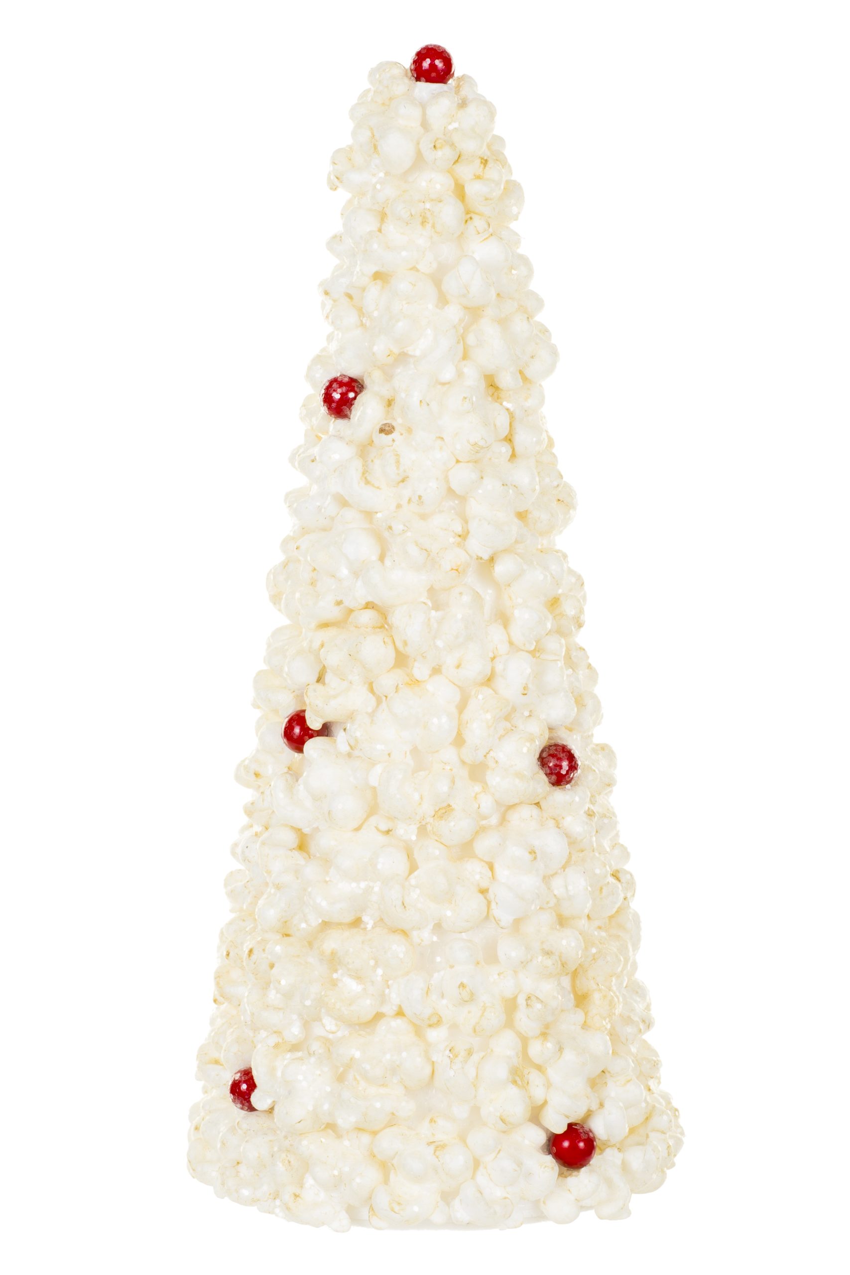 Small White Popcorn Tree Accent With Red Berries