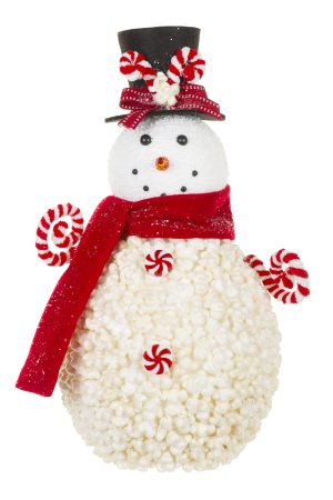 White Popcorn Snowman With Candy Cane Arms