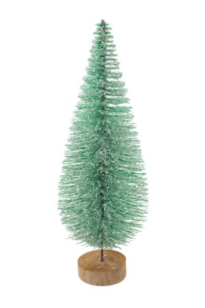 Pastel Green Flaked Teardrop Pine Needle Decorative Tree with Brown Wood Base