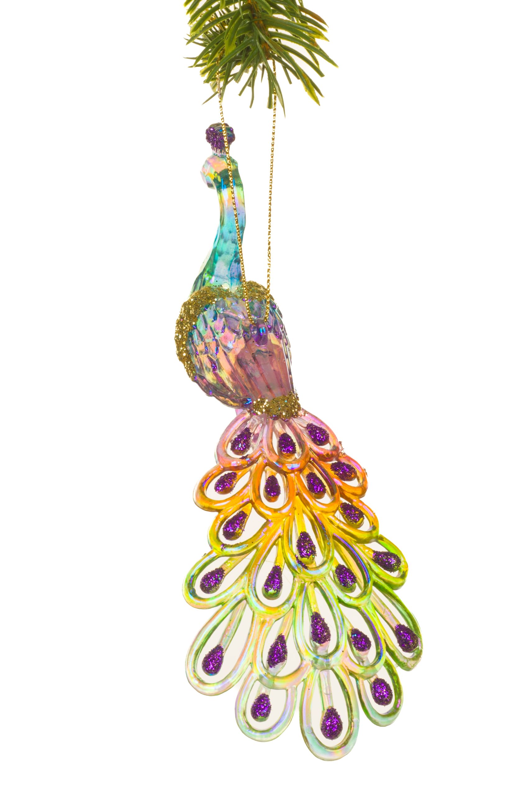 Assorted Iridescent Crystalline Peacock Ornament Looking Foward - Image 2