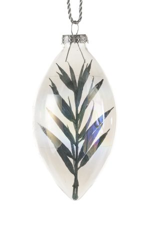 Iridescent Decorative Bauble Ornament  With Blue Fern