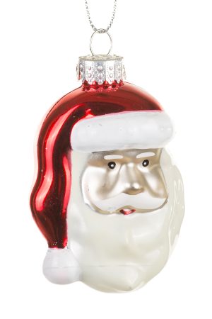 White Santa Head Ornament With Red Hat