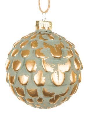 Clay Green Ball Ornament With Gold Wash