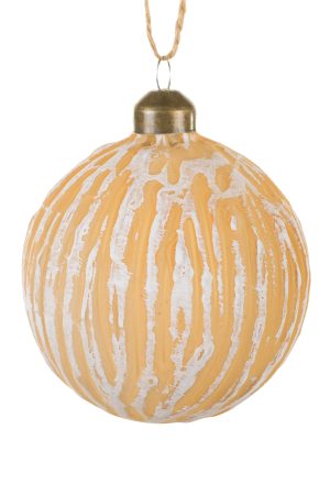 Beige Ribbed Bauble Ornament With White Frost