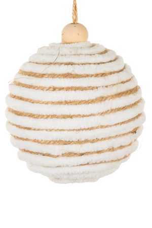 White Spiral Ball Ornament With Twine Loop