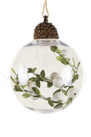 Clear Snowberry Ball Ornament  With Brown Pinecone Top