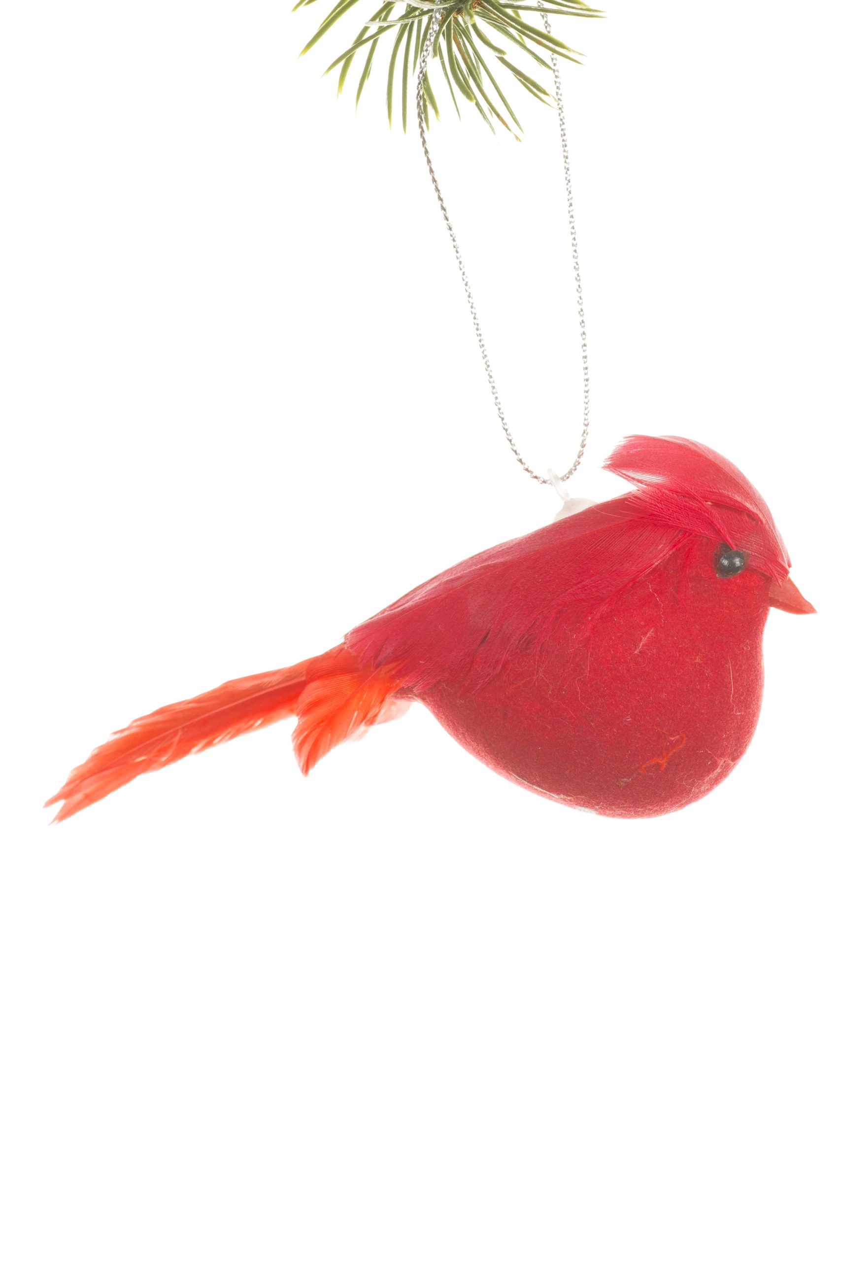 Red Cardinal Ornament With Feathers