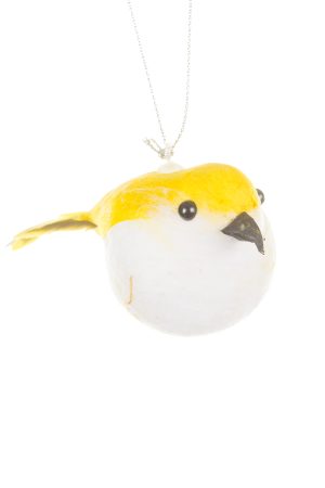 Yellow Bird Ornament With Feathers