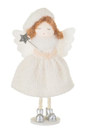 Beige Beige Knit Fairy Ornament With Silver Wand