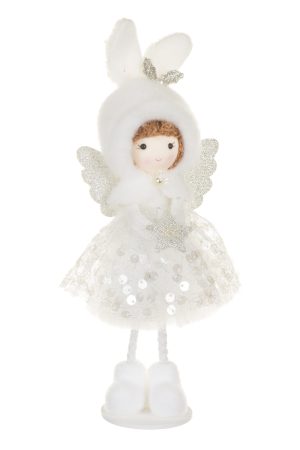 Hangable White Angel Ornament With Wood Base