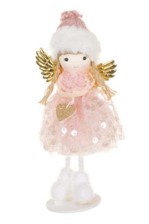 Hangable Pink Angel Ornament With Wood Base