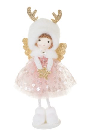 Hangable Pink Angel Ornament With Wood Base