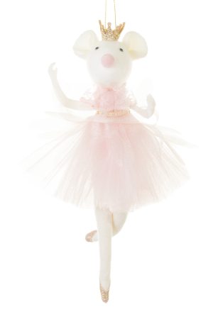 Pastel Pink Plush Ballerina Princess Mouse Ornament  With Gold Sparkling Crown